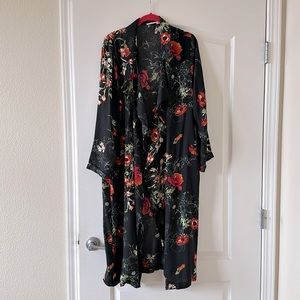 NWOT! Beautiful flowy black kimono with gorgeous floral design!